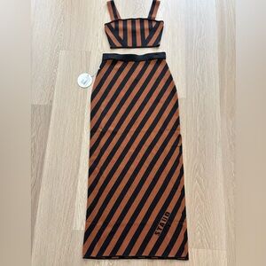 STAUD Black and Brown Striped Skirt